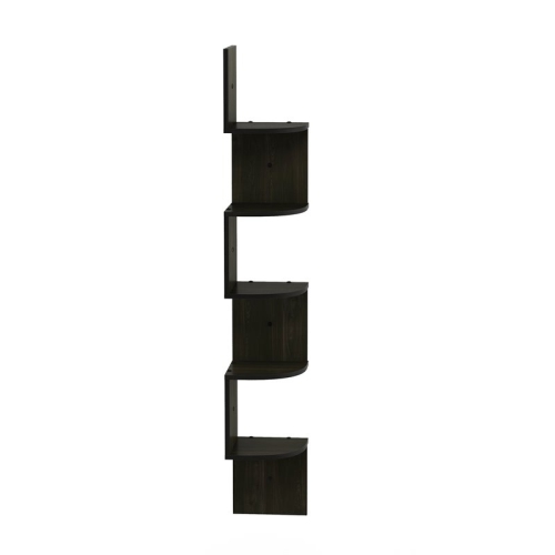 Furinno Rossi Wood 5-Tier Wall Mount Floating Radial Corner Shelf in Espresso