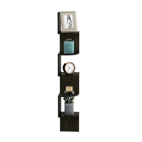 Furinno Rossi Wood 5-Tier Wall Mount Floating Radial Corner Shelf in Espresso