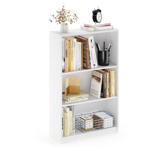 Furinno JAYA Wood Simple Home 3-Tier Adjustable Shelf Bookcase in White