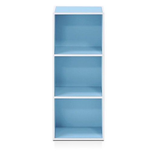 Furinno Luder Engineered Wood 3-Tier Open Shelf Bookcase in White/Light Blue