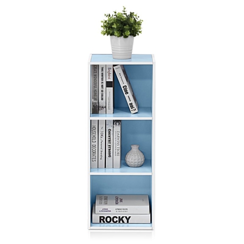 Furinno Luder Engineered Wood 3-Tier Open Shelf Bookcase in White/Light Blue