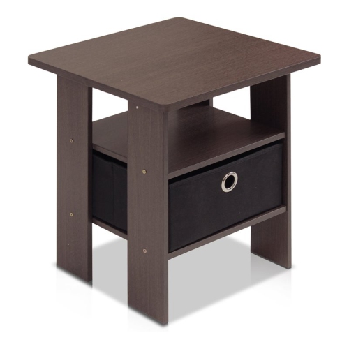 FURINNO  Andrey Engineered Wood End Table With Bin Drawer In Dark Brown/black