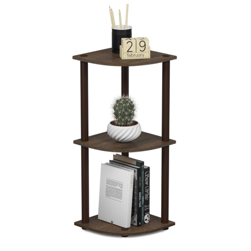Furinno Turn-N-Tube Wood 3-Tier Corner Display Rack in Walnut/Brown