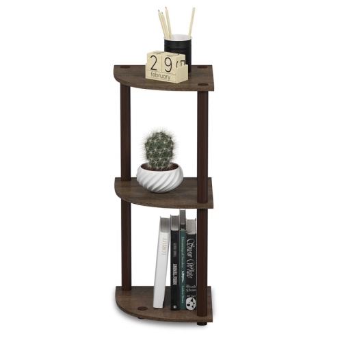 Furinno Turn-N-Tube Wood 3-Tier Corner Display Rack in Walnut/Brown