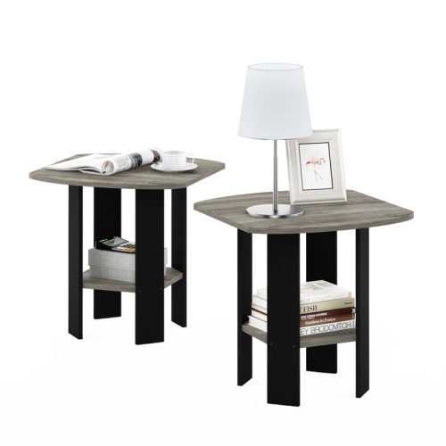 Furinno Wood Simple Design End Table in French Oak Gray/Black