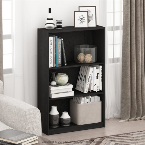 Furinno JAYA Wood Simple Home 3-Tier Adjustable Shelf Bookcase in Black