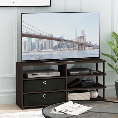 Furinno JAYA Wood Simple Design TV Stand for TV up to 55" in Walnut/Black