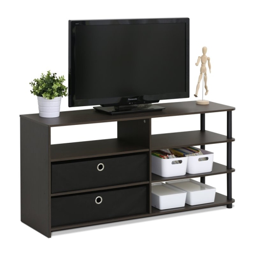 Furinno JAYA Wood Simple Design TV Stand for TV up to 55" in Walnut/Black