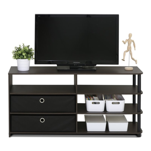 Furinno JAYA Wood Simple Design TV Stand for TV up to 55" in Walnut/Black