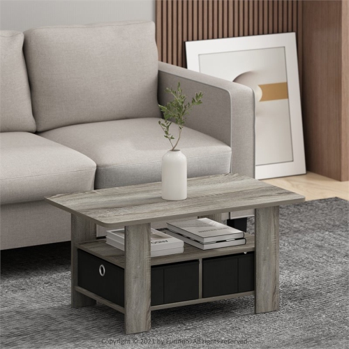 Furinno Andrey Wood Coffee Table with Bin Drawer in French Oak Gray/Black