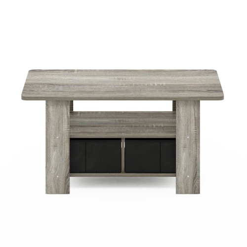 Furinno Andrey Wood Coffee Table with Bin Drawer in French Oak Gray/Black