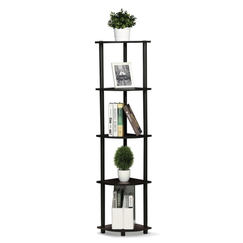 Furinno Turn-N-Tube Wood 5 Tier Corner Display Rack in Dark Walnut