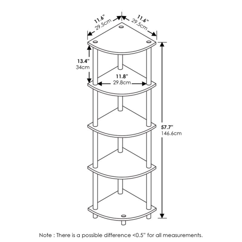 Furinno Turn-N-Tube Wood 5 Tier Corner Display Rack in Dark Walnut