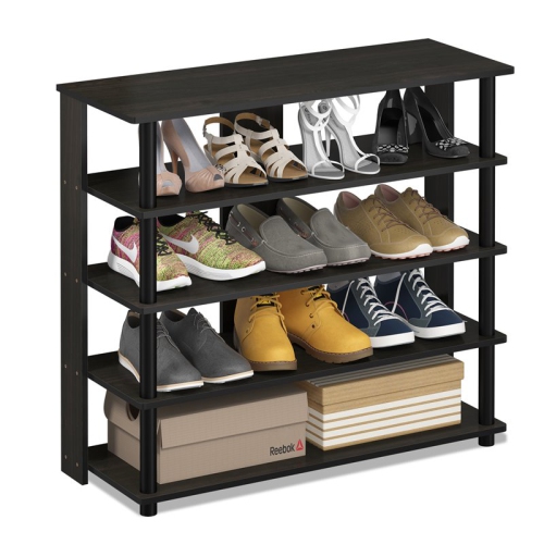 Furinno Turn-N-Tube Engineered Wood 5-Tier Wide Shoe Rack in Espresso