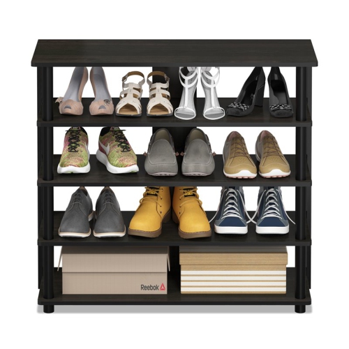 Furinno Turn-N-Tube Engineered Wood 5-Tier Wide Shoe Rack in Espresso