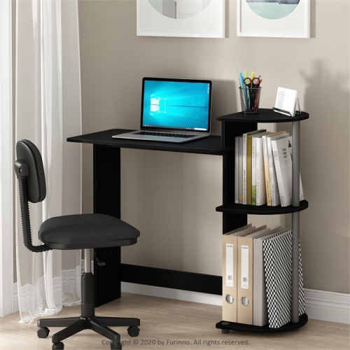 Furinno Engineered Wood Compact Computer Desk with Shelves in Black/Gray