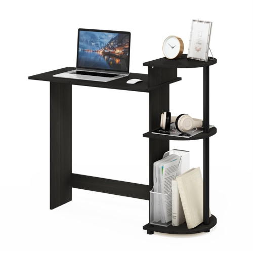 Furinno Engineered Wood Compact Computer Desk with Shelves in Black/Gray