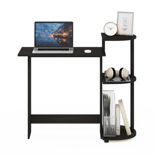Furinno Engineered Wood Compact Computer Desk with Shelves in Black/Gray