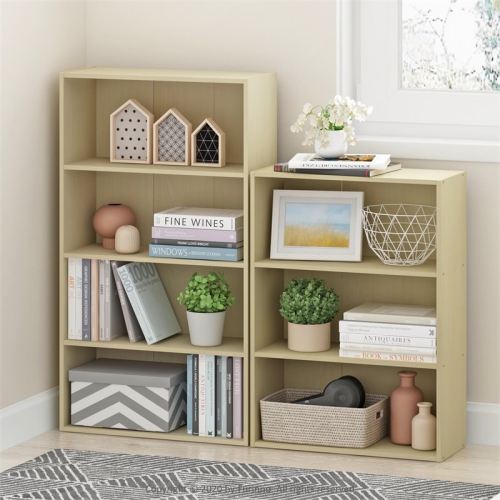 Furinno Pasir Engineered Wood 3-Tier Open Shelf in Steam Beech/Natural