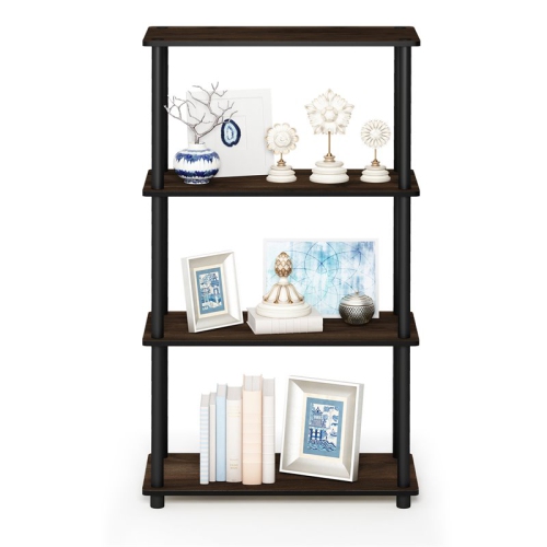 Furinno Turn-N-Tube Wood 4-Tier Shelf Display Rack in Columbia Walnut/Black