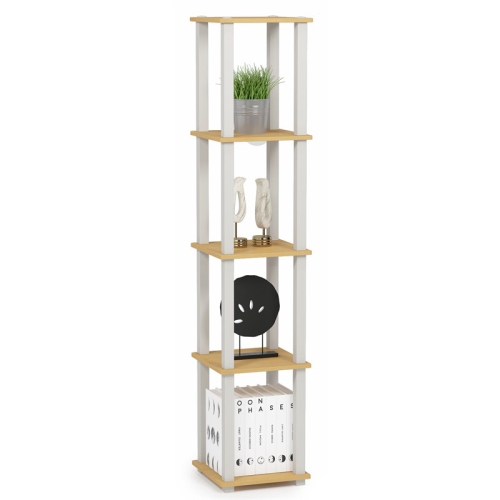 Furinno Turn-S-Tube Wood 5-Tier Corner Rack Display Shelf in Beech/Natural