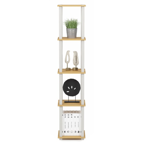 Furinno Turn-S-Tube Wood 5-Tier Corner Rack Display Shelf in Beech/Natural