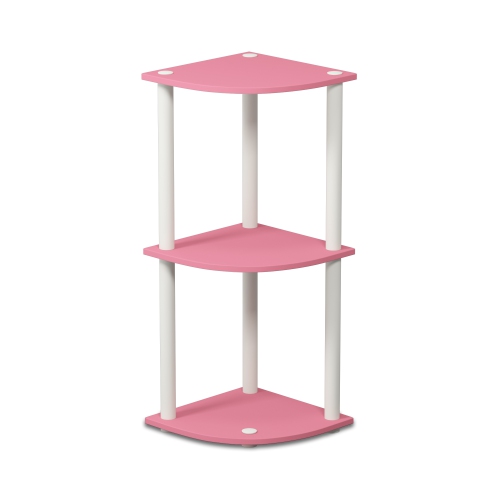 FURINNO  Turn-N-Tube 3-Tier Reversible Corner Display Rack Multipurpose Shelving Unit, Pink/white, 12077Pi/wh
