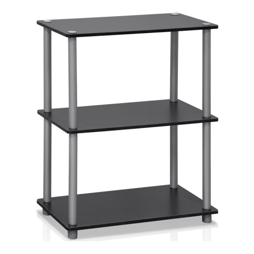 Furinno Turn-N-Tube Wood 3-Tier Compact Shelf Display Rack in Black/Gray