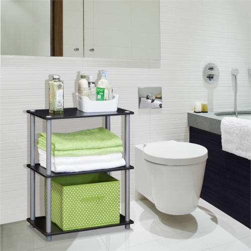 Furinno Turn-N-Tube Wood 3-Tier Compact Shelf Display Rack in Black/Gray