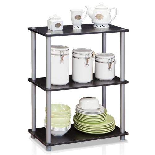 Furinno Turn-N-Tube Wood 3-Tier Compact Shelf Display Rack in Black/Gray