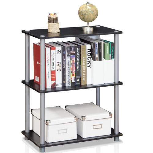 Furinno Turn-N-Tube Wood 3-Tier Compact Shelf Display Rack in Black/Gray