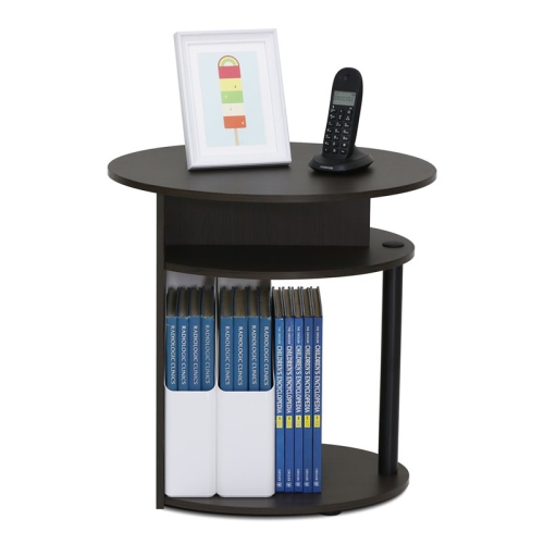 Furinno JAYA Engineered Wood Simple Design Oval End Table in Walnut/Black