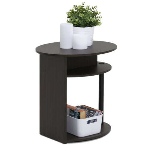 Furinno JAYA Engineered Wood Simple Design Oval End Table in Walnut/Black