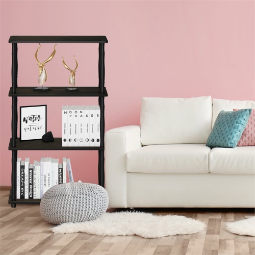 Furinno Turn-N-Tube Wood 4-Tier Shelf Display Rack w/ Classic Tubes in Espresso