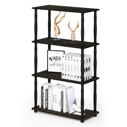 Furinno Turn-N-Tube Wood 4-Tier Shelf Display Rack w/ Classic Tubes in Espresso