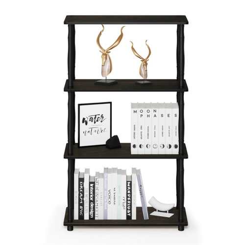 Furinno Turn-N-Tube Wood 4-Tier Shelf Display Rack w/ Classic Tubes in Espresso