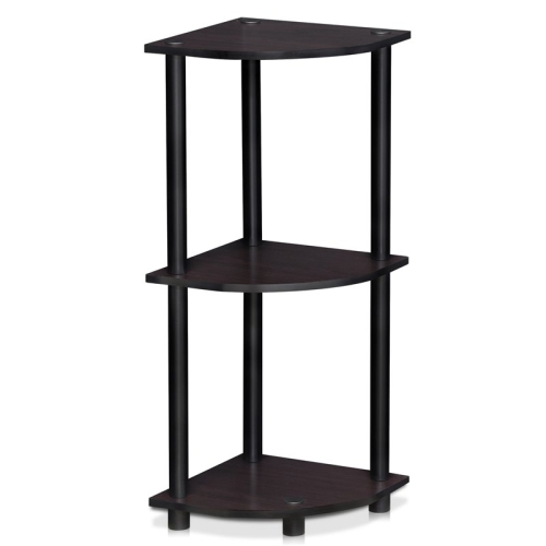 Furinno Turn-N-Tube Wood 3-Tier Corner Display Rack in Dark Walnut