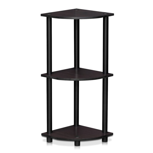 Furinno Turn-N-Tube Wood 3-Tier Corner Display Rack in Dark Walnut