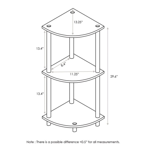 Furinno Turn-N-Tube Wood 3-Tier Corner Display Rack in Dark Walnut