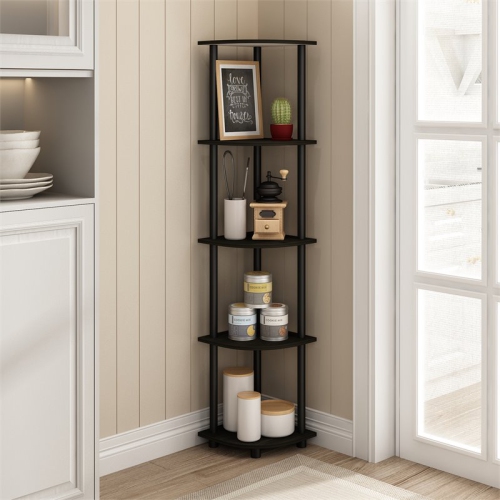 Furinno Turn-N-Tube Wood 5 Tier Corner Display Rack in Espresso/Black