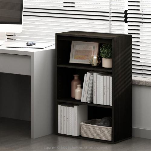 Furinno Pasir Contemporary Engineered Wood 3-Tier Open Shelf in Espresso