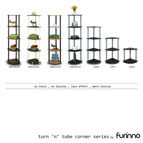 Furinno Turn-N-Tube Wood 4-Tier Corner Display Rack in Black/Gray