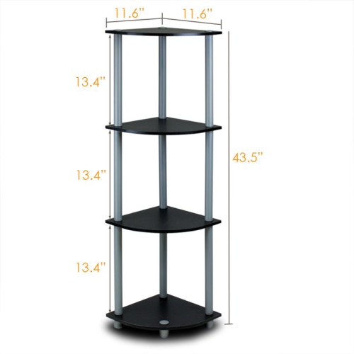 Furinno Turn-N-Tube Wood 4-Tier Corner Display Rack in Black/Gray