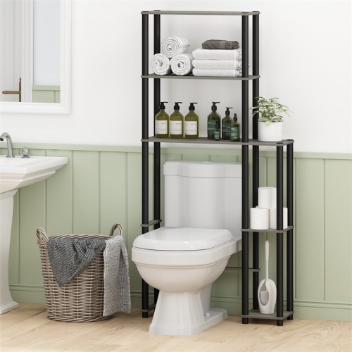Furinno Turn-N-Tube Wood Toilet Space Saver with 5 Shelves in Oak Gray/Black