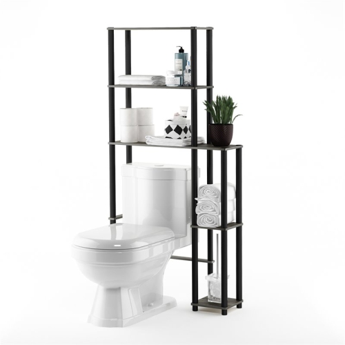 Furinno Turn-N-Tube Wood Toilet Space Saver with 5 Shelves in Oak Gray/Black