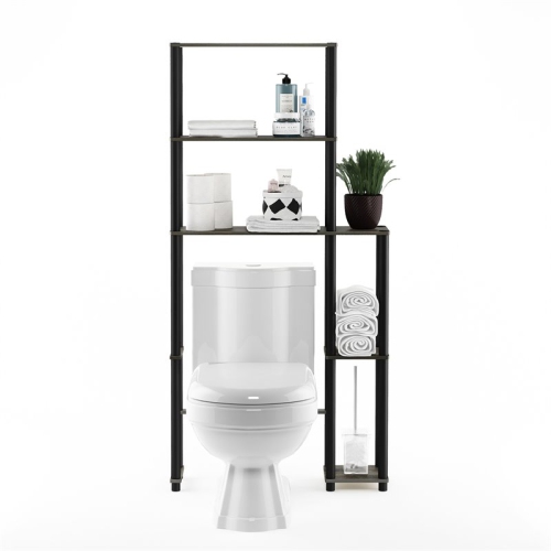 Furinno Turn-N-Tube Wood Toilet Space Saver with 5 Shelves in Oak Gray/Black