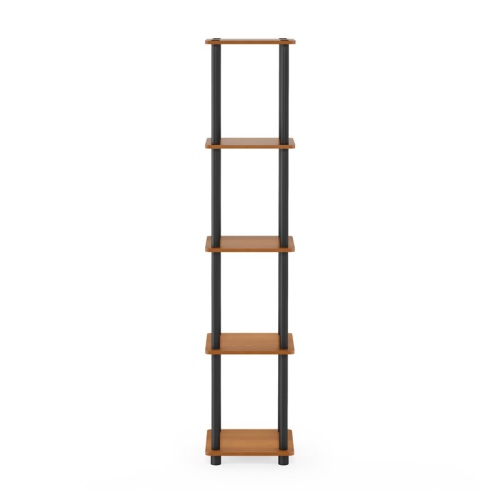 Furinno Turn-N-Tube Wood 5-Tier Corner Rack Display Shelf in Light Cherry/Black