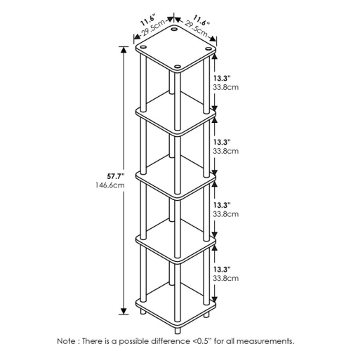 Furinno Turn-N-Tube Wood 5-Tier Corner Rack Display Shelf in Light Cherry/Black