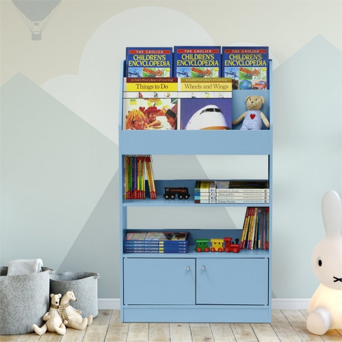 Furinno Lova Wood Magazine/Bookshelf with Storage Cabinet in Light Blue