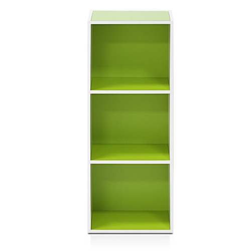 Furinno Luder Engineered Wood 3-Tier Open Shelf Bookcase in White/Green